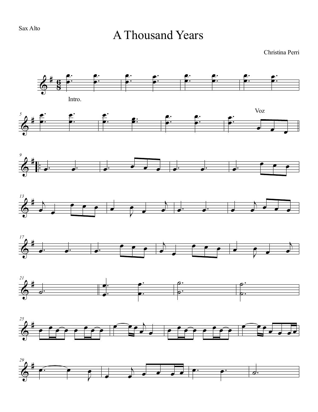 Prévia da partitura A Thousand Years de Christina Perri
