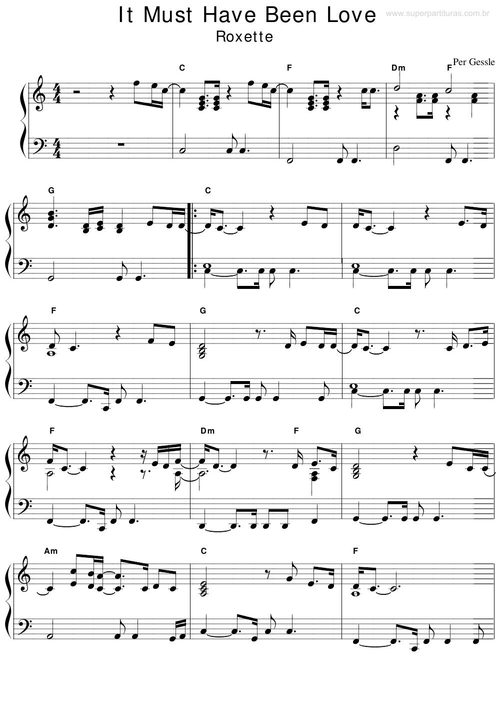 Prévia da partitura It Must Have Been Love de Roxette